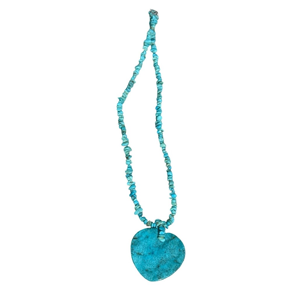 Sterling Silver 925 Natural Turquoise Chip‎ Heart Pendant Necklace 20 Inch